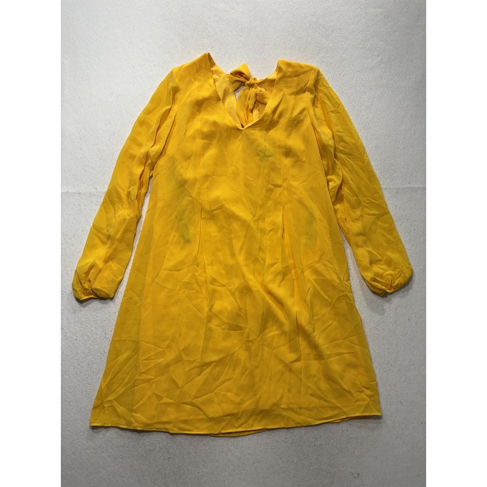 INC International Concepts Dress Womens Small Yellow V Neck Long Sleeve Shift